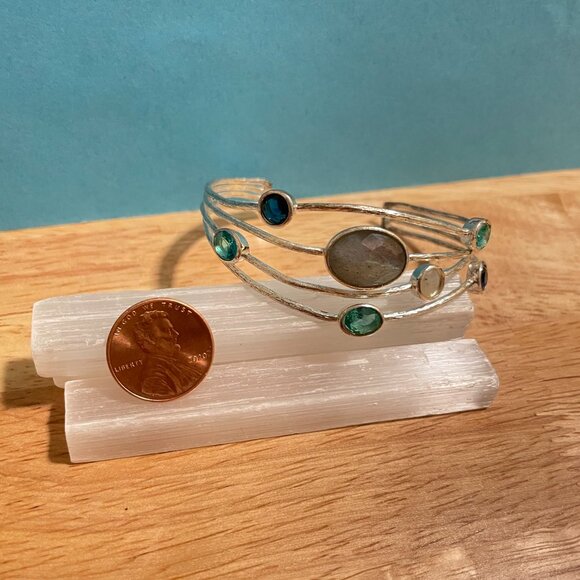 Silver Tone Metal Rhinestones & Wire Cuff Bracelet - Picture 5 of 5